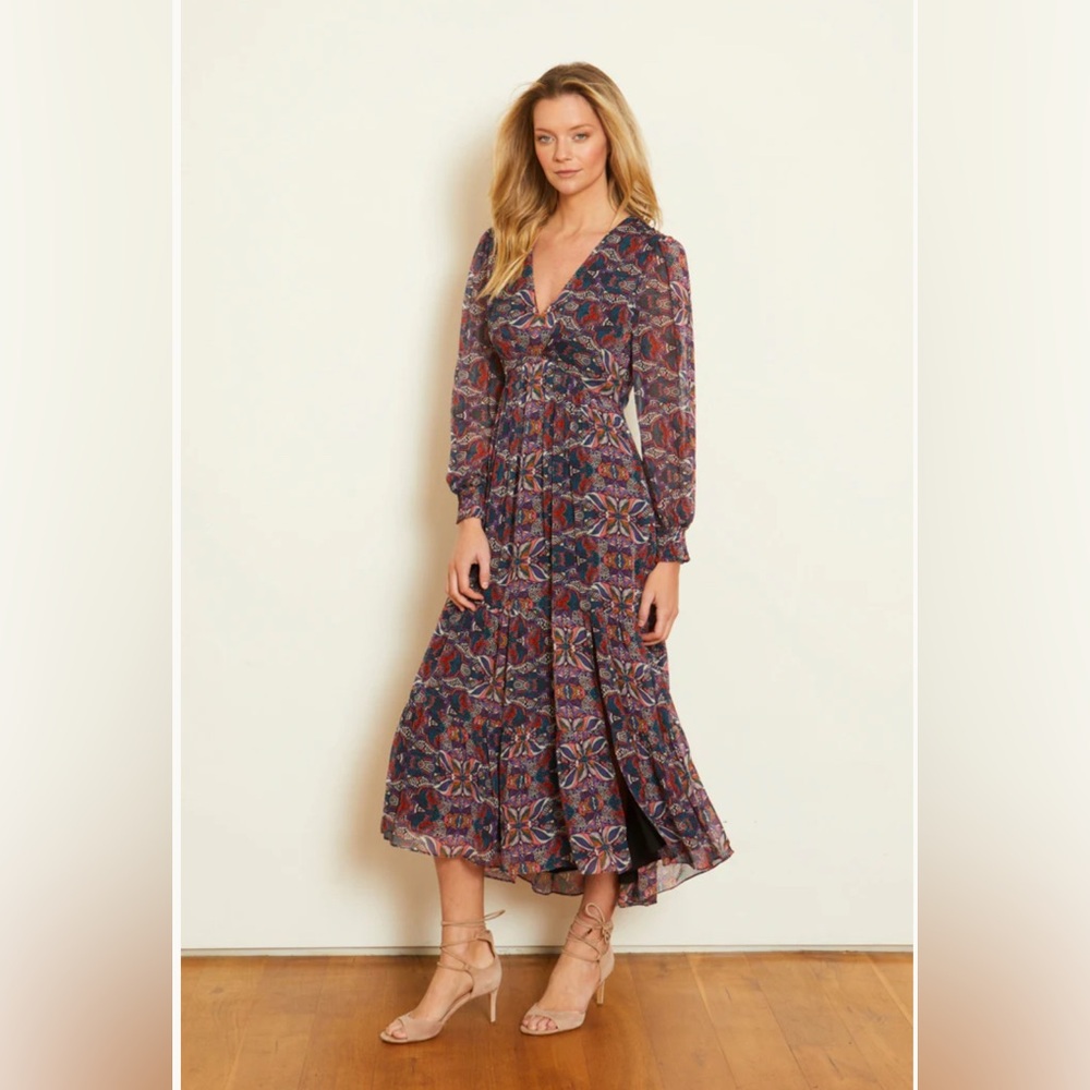 Anthropologie x Caballero Mireille Dress Long Sleeve In Kaleidoscope Leaves S